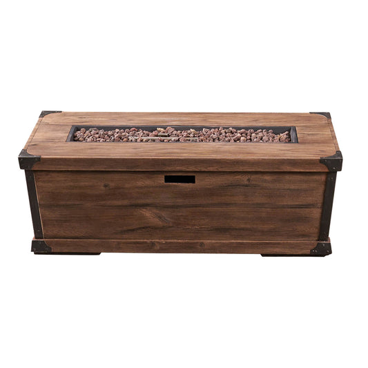 Outdoor Patio Rectangle Gas Burning Fire Pit 50, 000 Btu, Wood Pattern - Brown Noble House