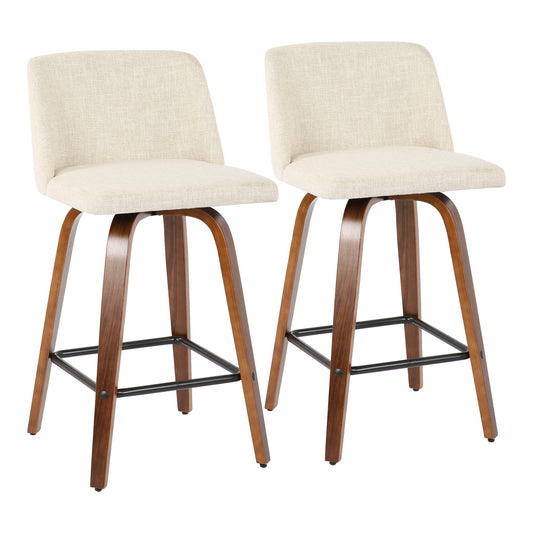 Toriano - Mid-Century Modern Counter Stool, Square Footrest (Set of 2) - Walnut / Cream Lumi Source