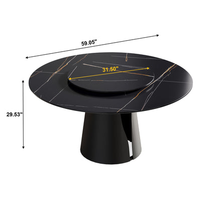 53.15" Round Modern Artificial Stone Carbon Steel Base Dining Table, Can Accommodate 6 People - Black / Gold Home Essentials