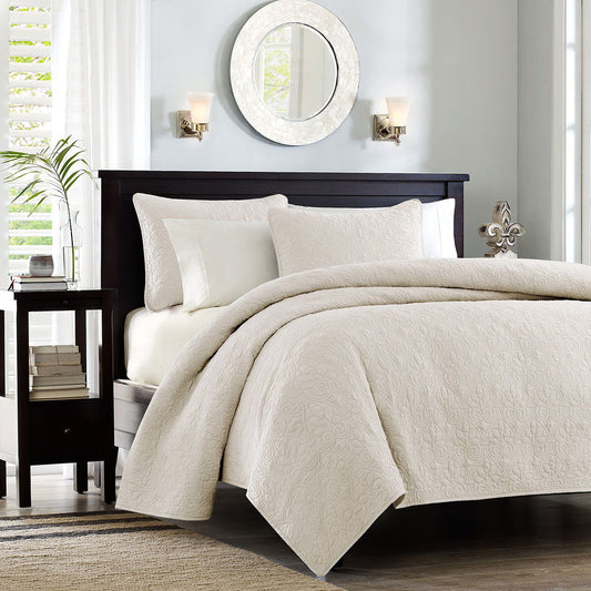 Quebec - King Reversible Coverlet Set - Cream