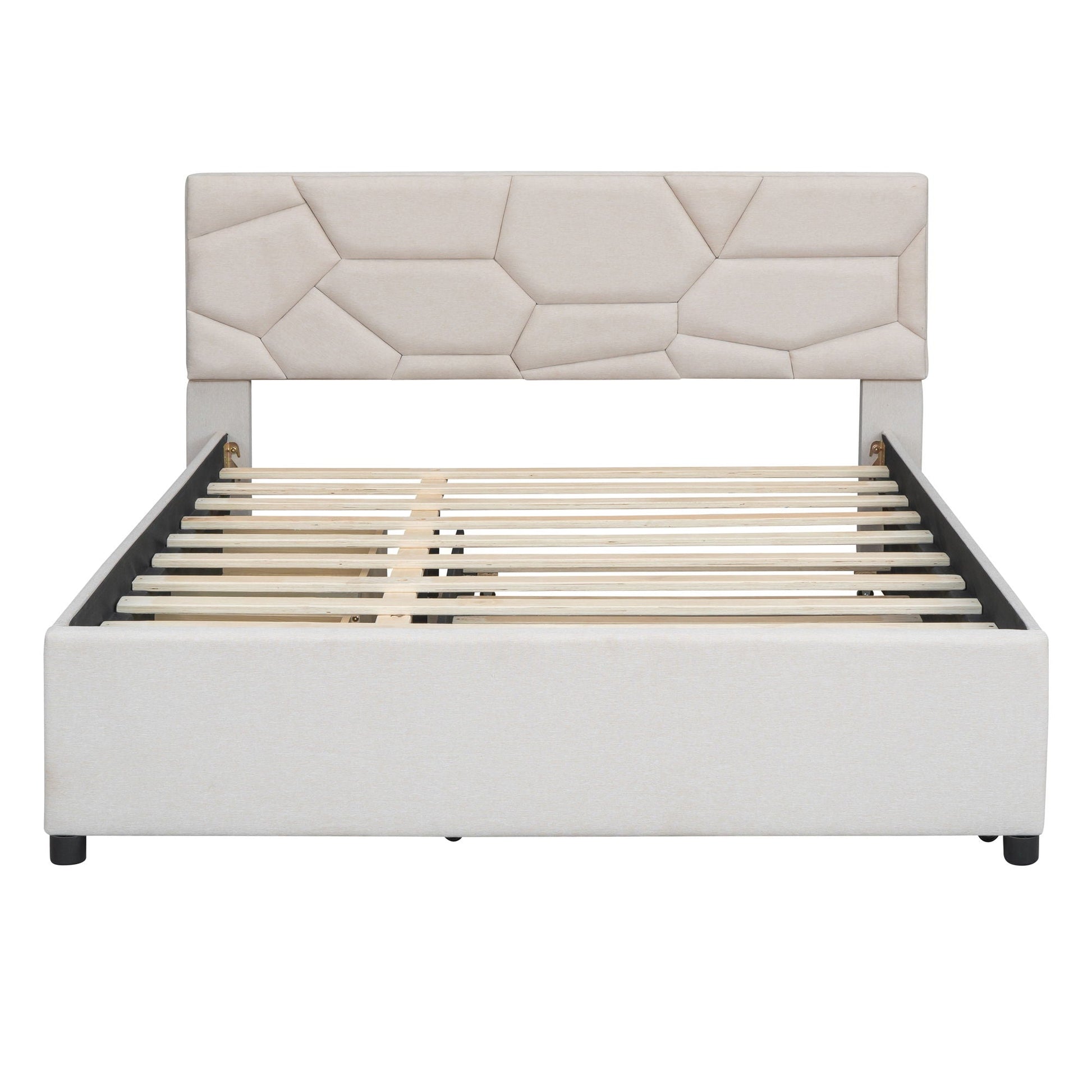 Upholstered Platform Bed With Brick Pattern Headboard And Twin Long Size Trundle Halcyon Home