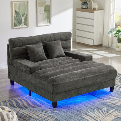 Chaise Bed Lounge Sofa Chair With Adjustable Backrest And LED Light Strip Hearth and Haven