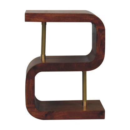 S Curve Brass Bedside Table - Dark Brown Artisan Furniture