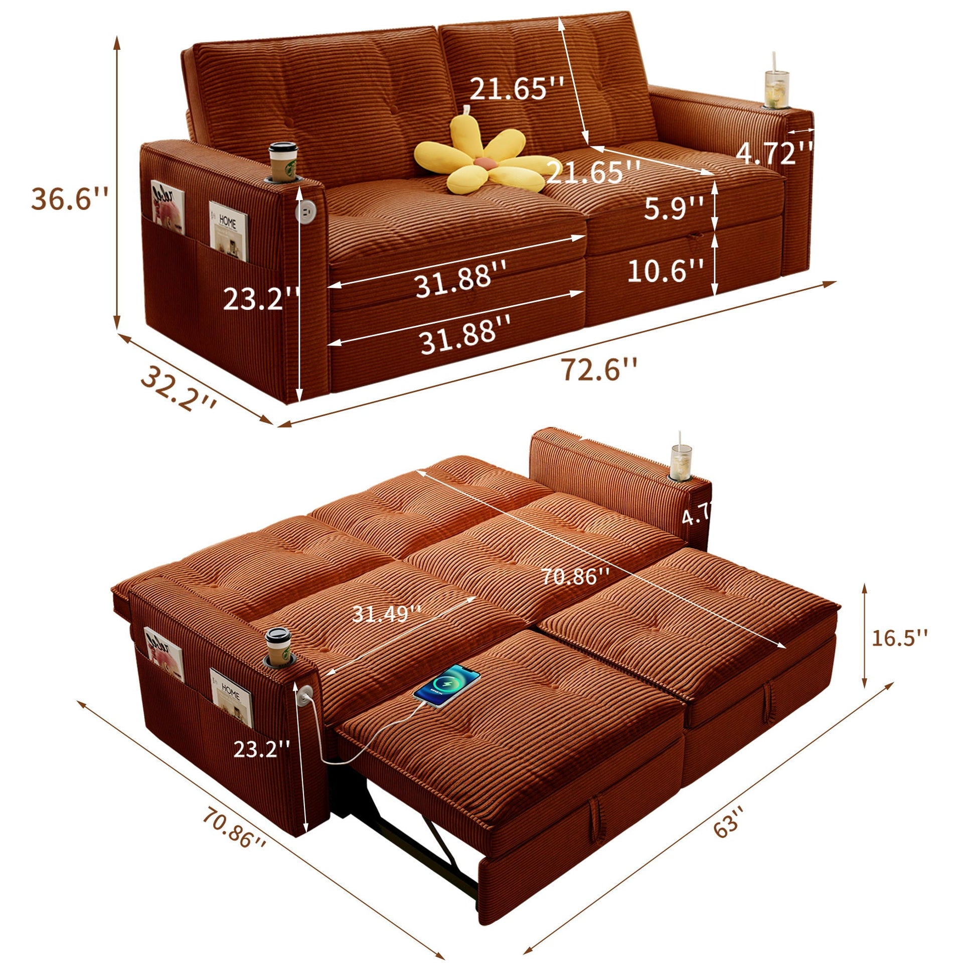 2 In 1 Convertible Sofa Bed For Living Rooms Home Essentials