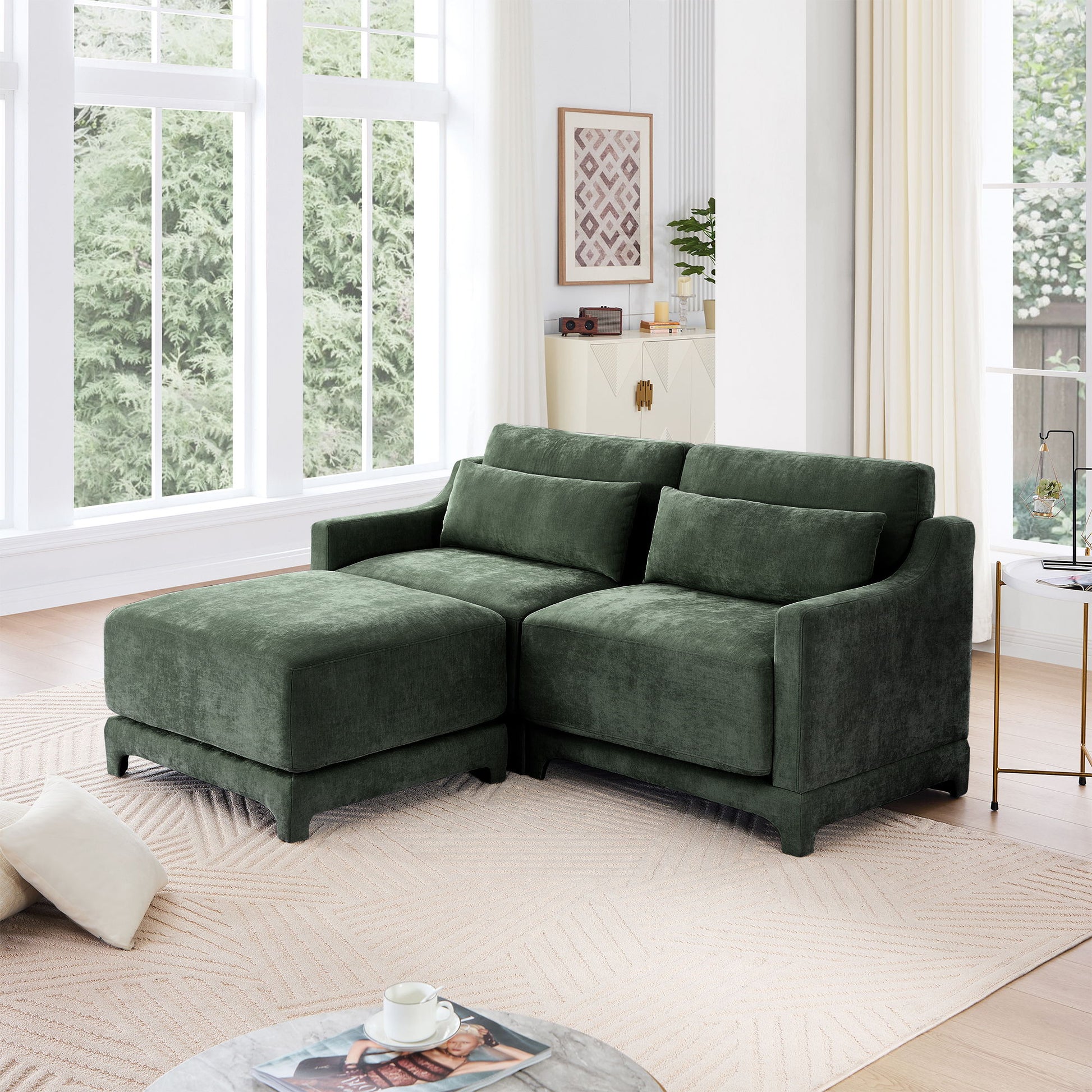 Stylish Sofa With Ottoman And Lumbar Pillows, Ergonomic Design Home Essentials