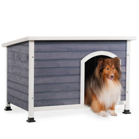 Medium Wooden Outdoor Dog House, Waterproof Roof, Elevated Floor - Gray Daily Nest