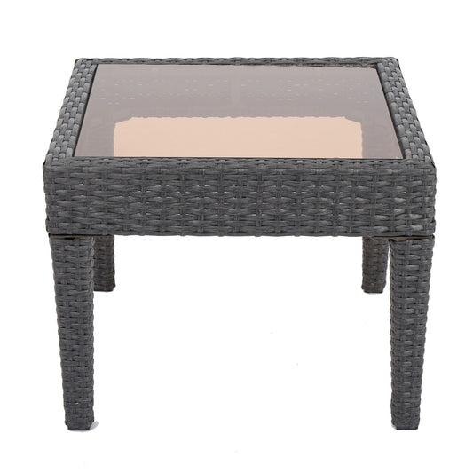 Outdoor Antibes Wicker Side Table, Accent Table - Gray Noble House