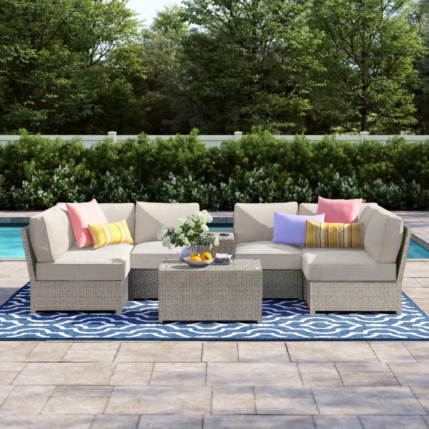 Comfortable Modern Patio Rattan Sectional Set With Cushions LSI Patio Furniture