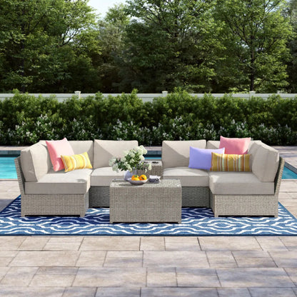 Comfortable Modern Patio Rattan Sectional Set With Cushions LSI Patio Furniture