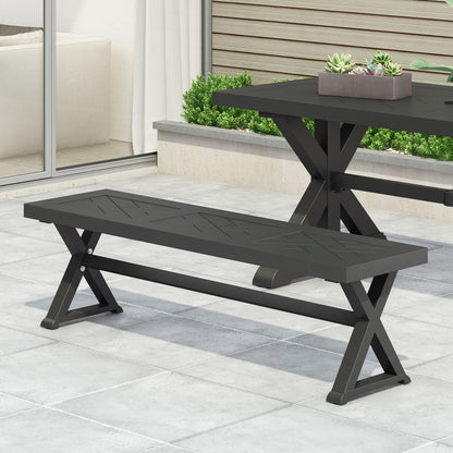 Modern Aluminum Outdoor Dining Bench With X Base Noble House