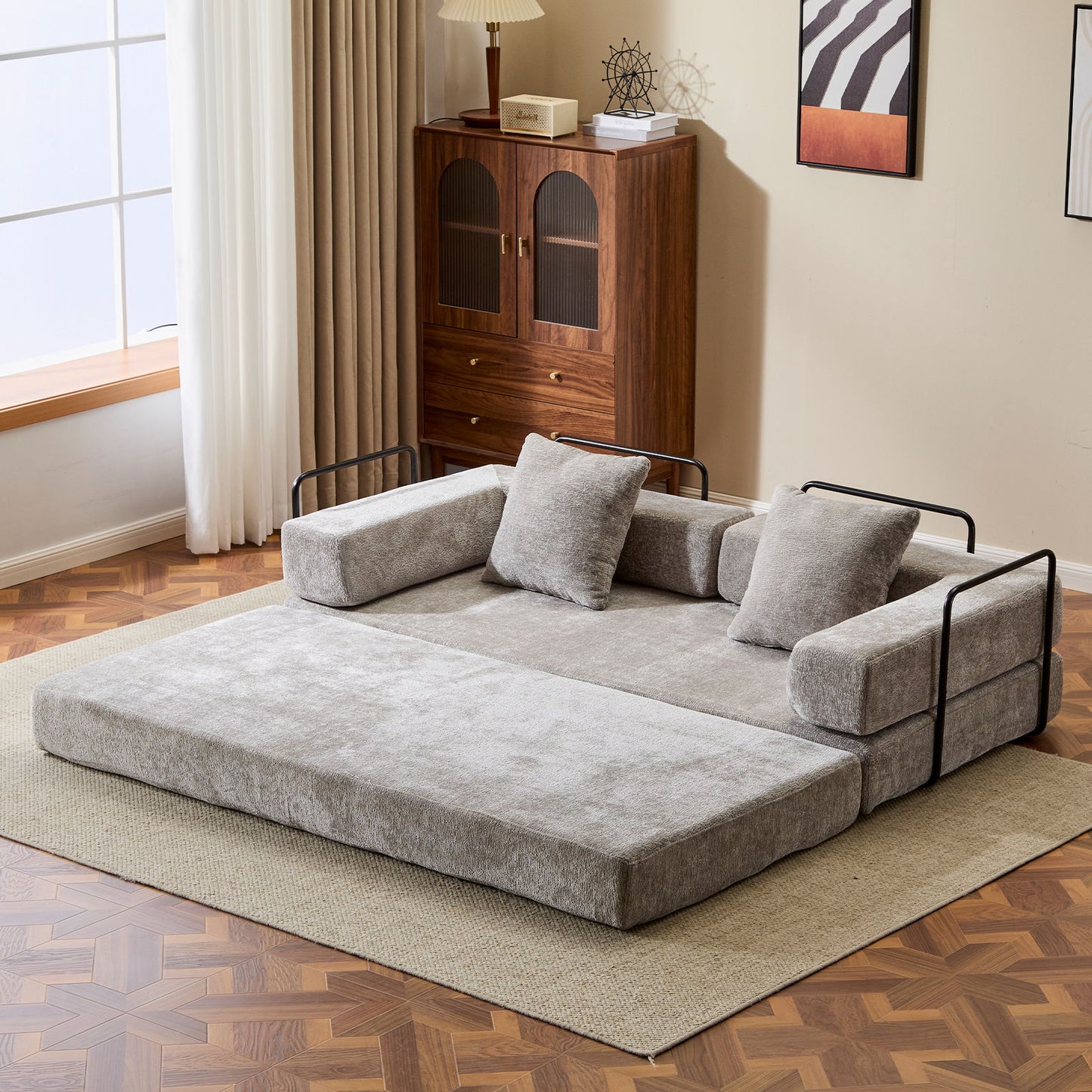Convertible Floor Sofa Bed With Pillow Back Support Armrest Home Essentials