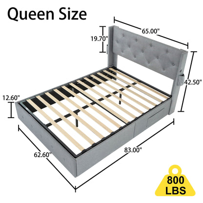 Bed With Gas Lift Storage, USB Ports Home Essentials