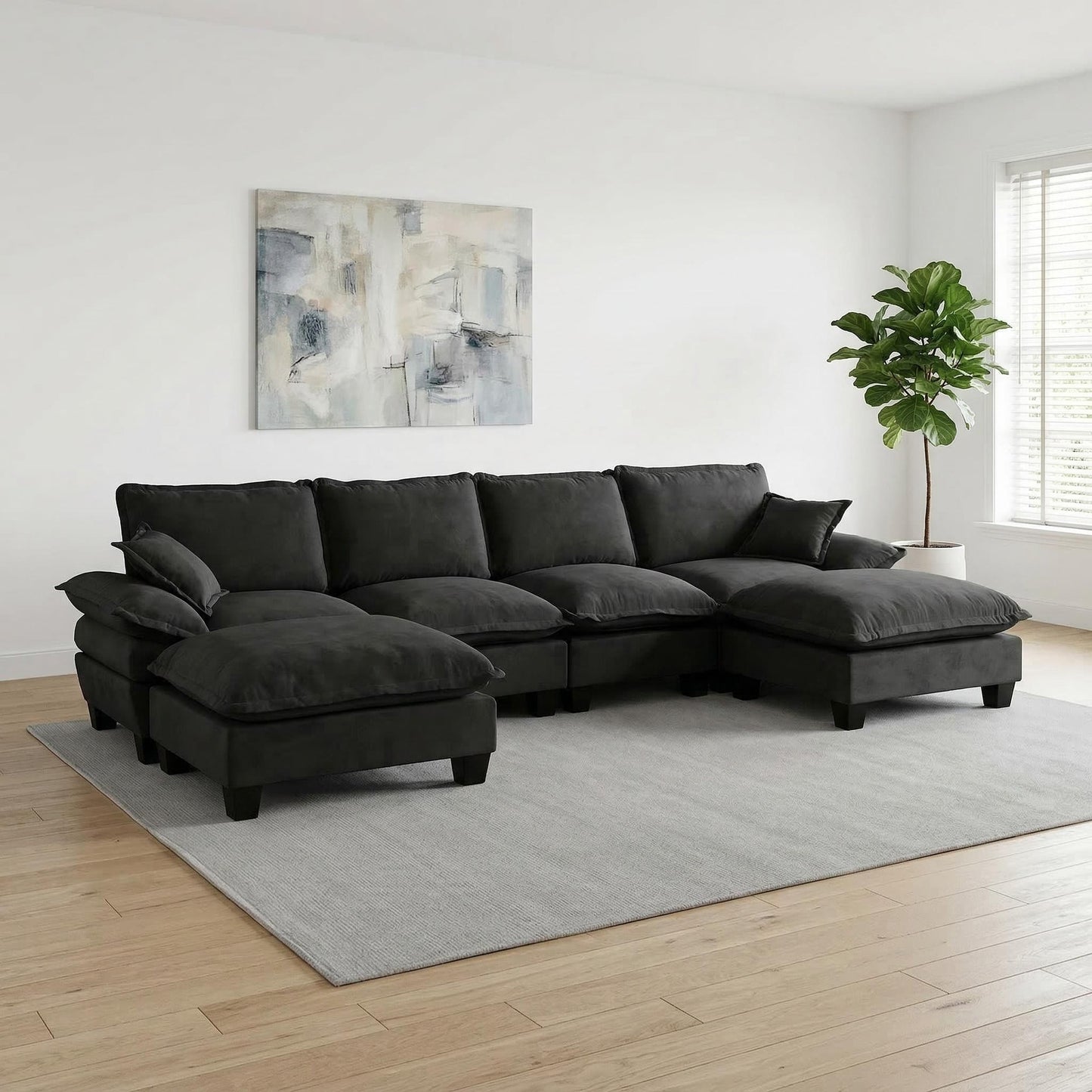 Modular Sectional Sofa With Movable Ottoman & Pillows Home Essentials