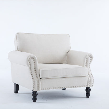 Rolled Arm Sofa With Nailhead Trim, 1 Seater Upholstered Couch With Wooden Legs Home Essentials