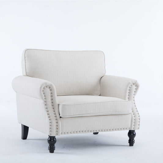 Rolled Arm Sofa With Nailhead Trim, 1 Seater Upholstered Couch With Wooden Legs Home Essentials