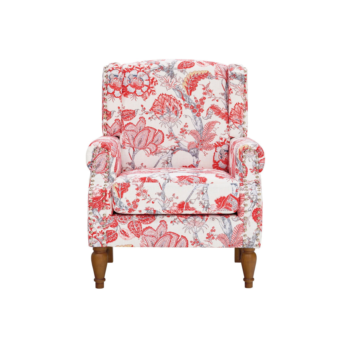 Accent Chair With Floral Upholstery And Nailhead Trim Home Essentials