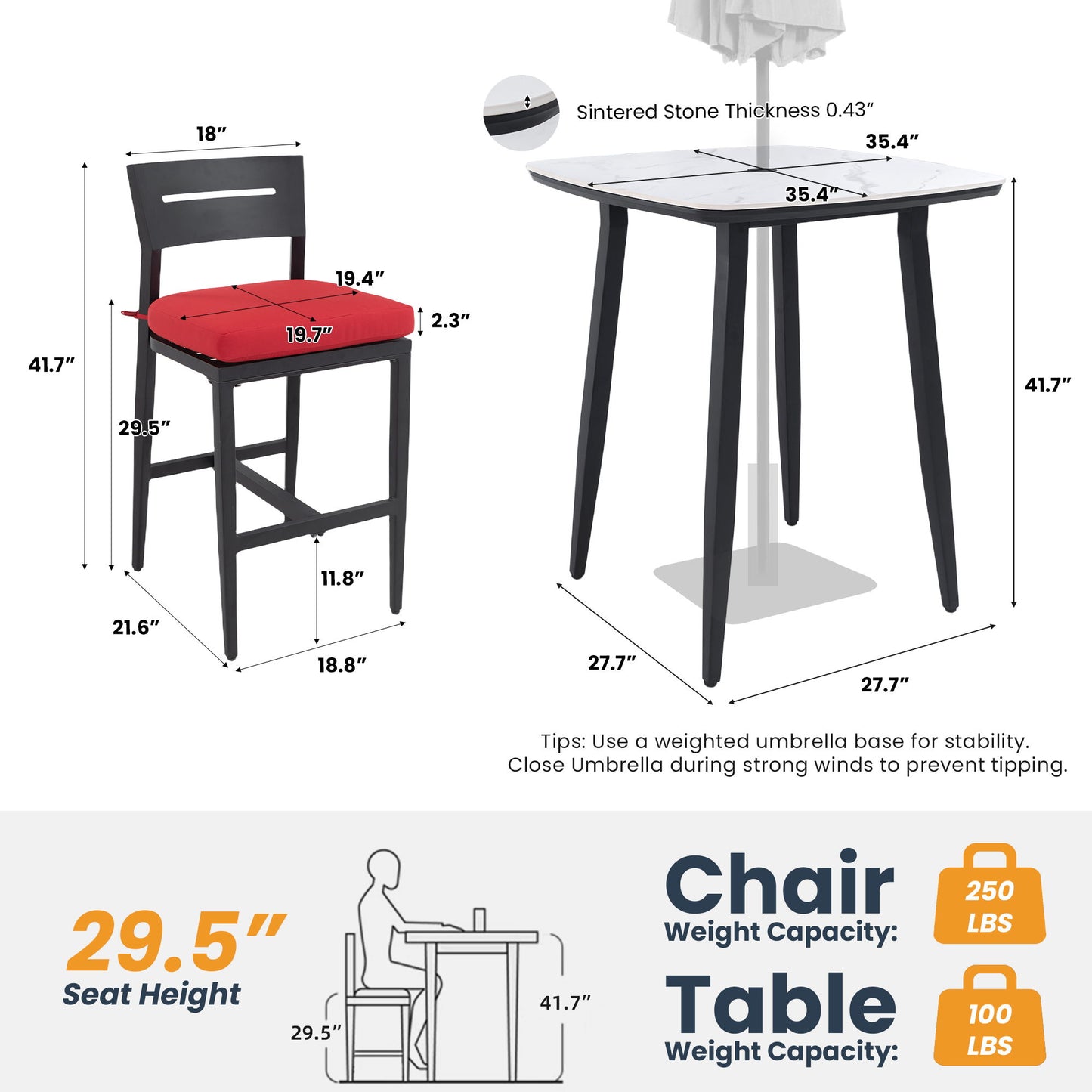 5 Pieces Outdoor Patio Bar Set, Rounded Square Table & 4 Aluminum Bar Stools Life Outside