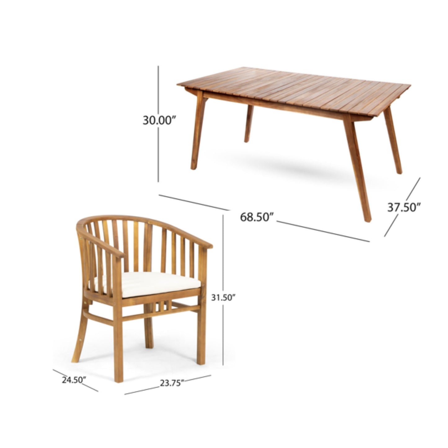 Outdoor 6 Seater Dining Set With Cushins - Cream Noble House
