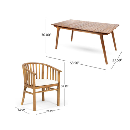 Outdoor 6 Seater Dining Set With Cushins - Cream Noble House
