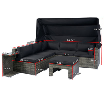 7 Piece Patio Furniture Set With Retractable Canopy Wicker Rattan Sectional Sofa Set Patio Furniture With Washable Cushions For Lawn, Garden, Backyard, Poolside Wicker And Cushion - Gray / Black Home Essentials