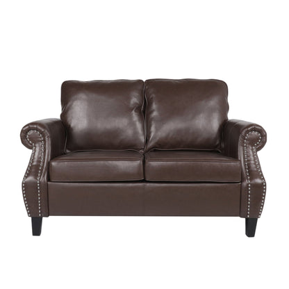 Contemporary Loveseat With Nailhead Trim - Dark Brown Noble House
