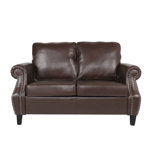 Contemporary Loveseat With Nailhead Trim - Dark Brown Noble House