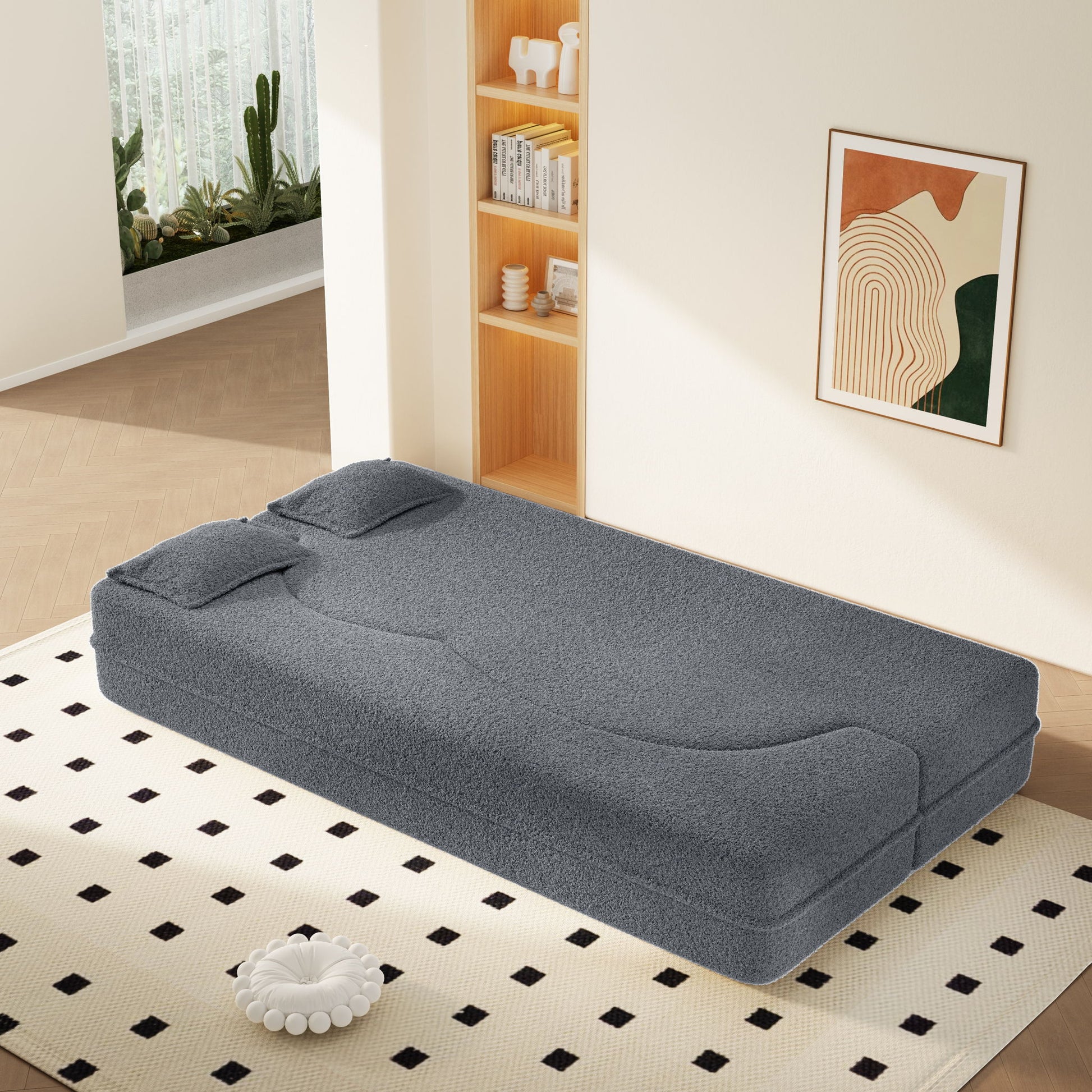 Modern Floor Sofa With 2 Pillows, Twin Size For Living Room Home Essentials