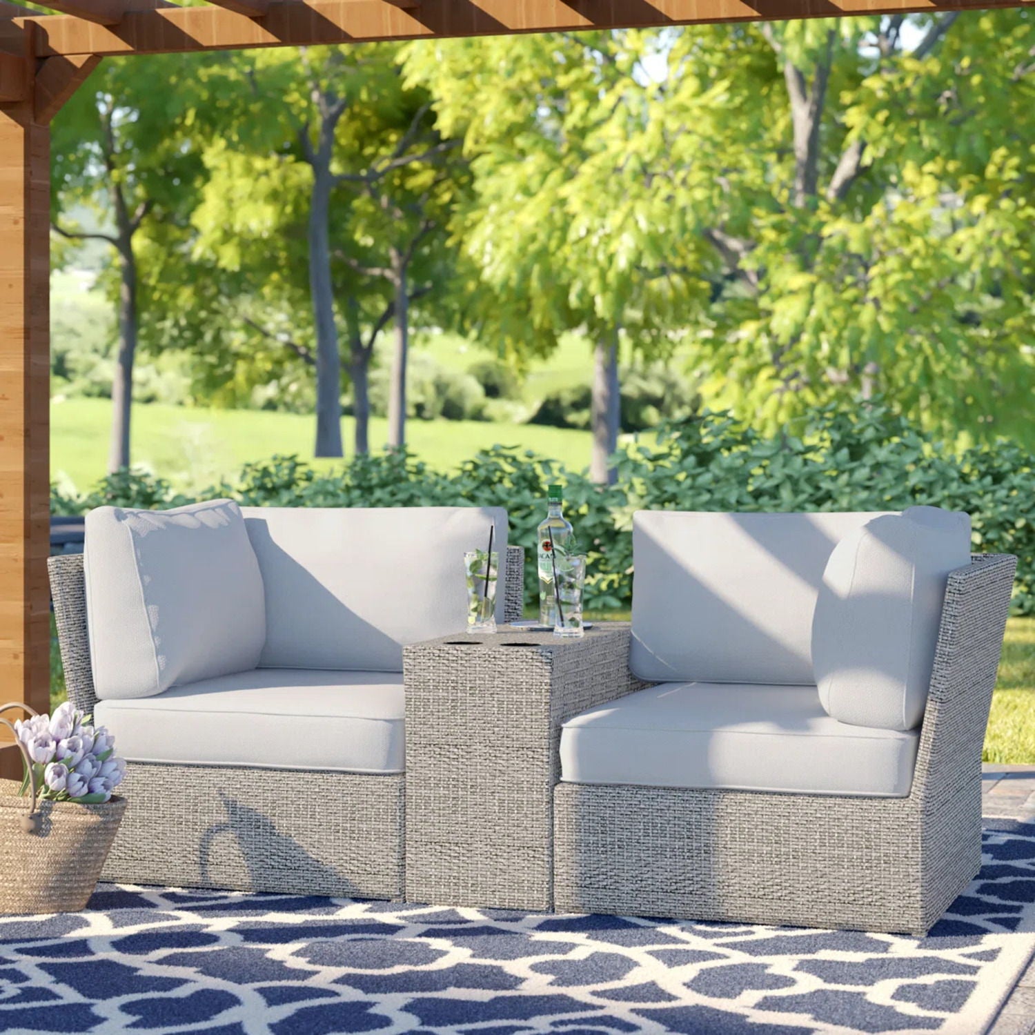 Outdoor Wicker Loveseat With Cushions LSI Patio Furniture