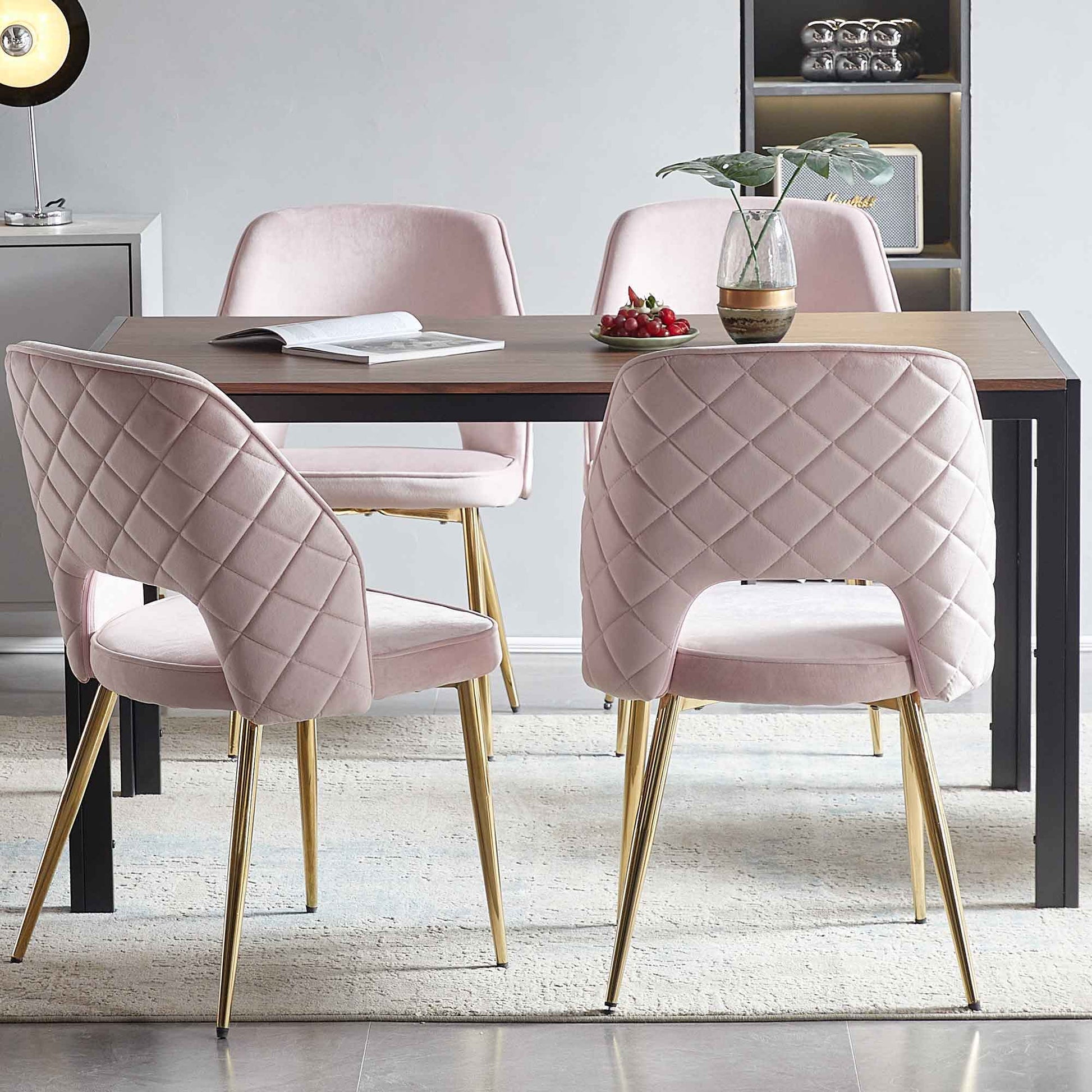 Velvet Dining Chairs With Metal Legs And Hollow Back Upholstered Dining Chairs Home Essentials