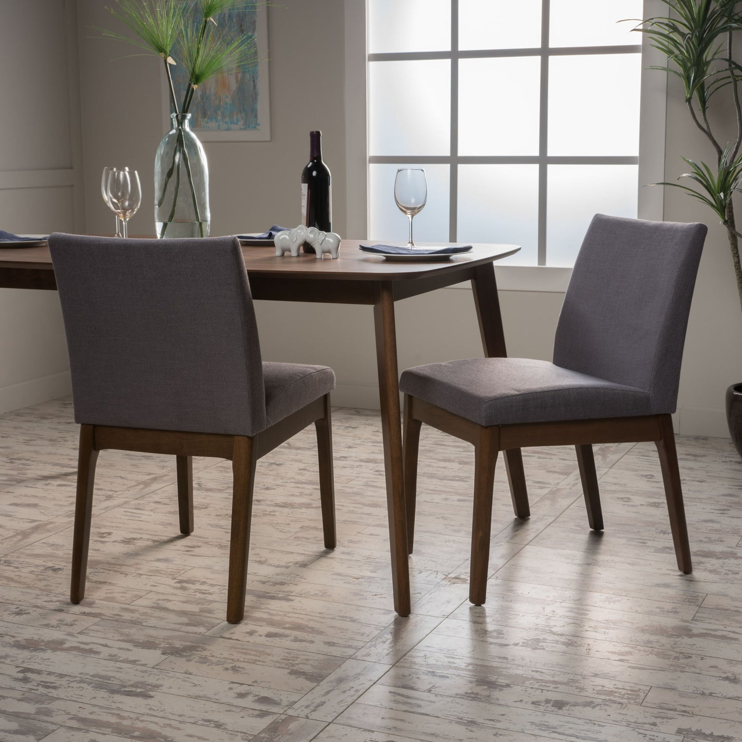 Contemporary Fabric Comfort Dining Chairs (Set of 2) Noble House