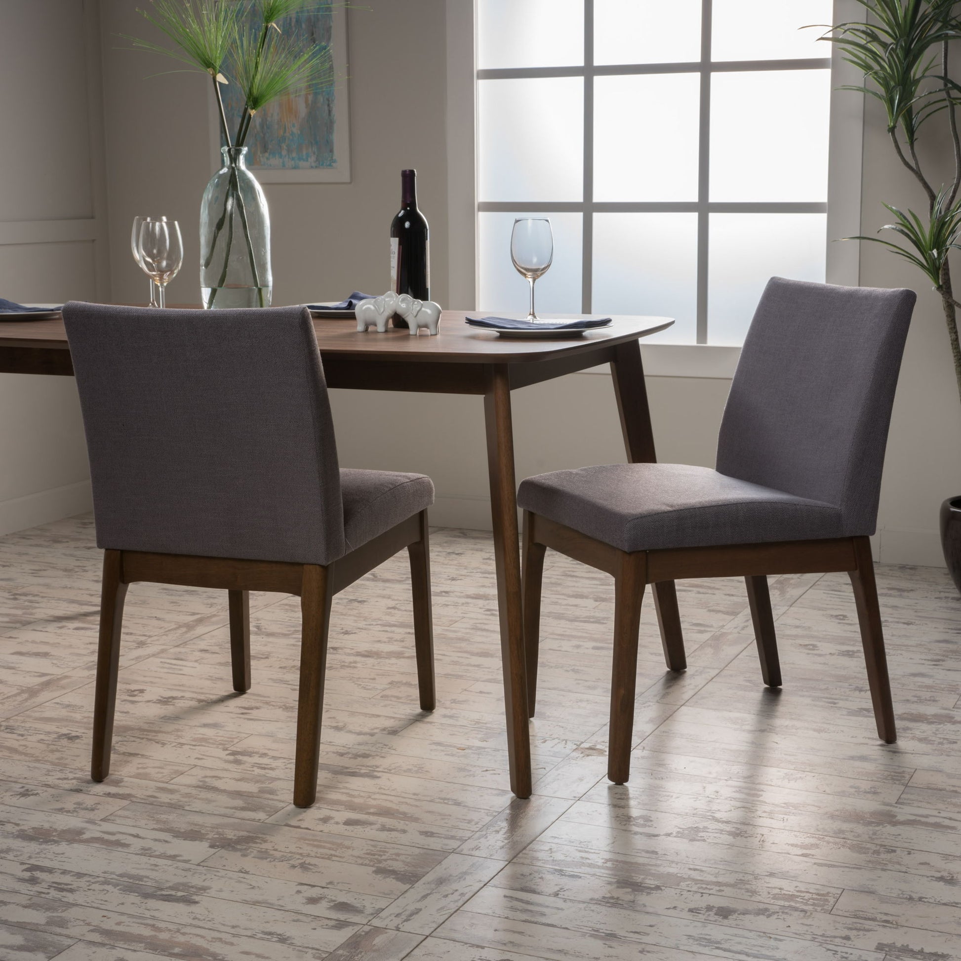 Contemporary Fabric Comfort Dining Chairs (Set of 2) Noble House