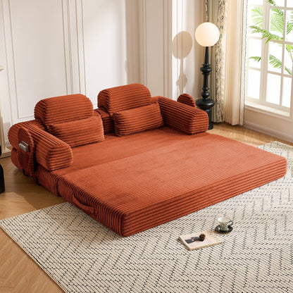 Convertible Sleeper Sofa With & Side Storage Pocket, Foldable Upholstered Couch For Living Room Home Essentials