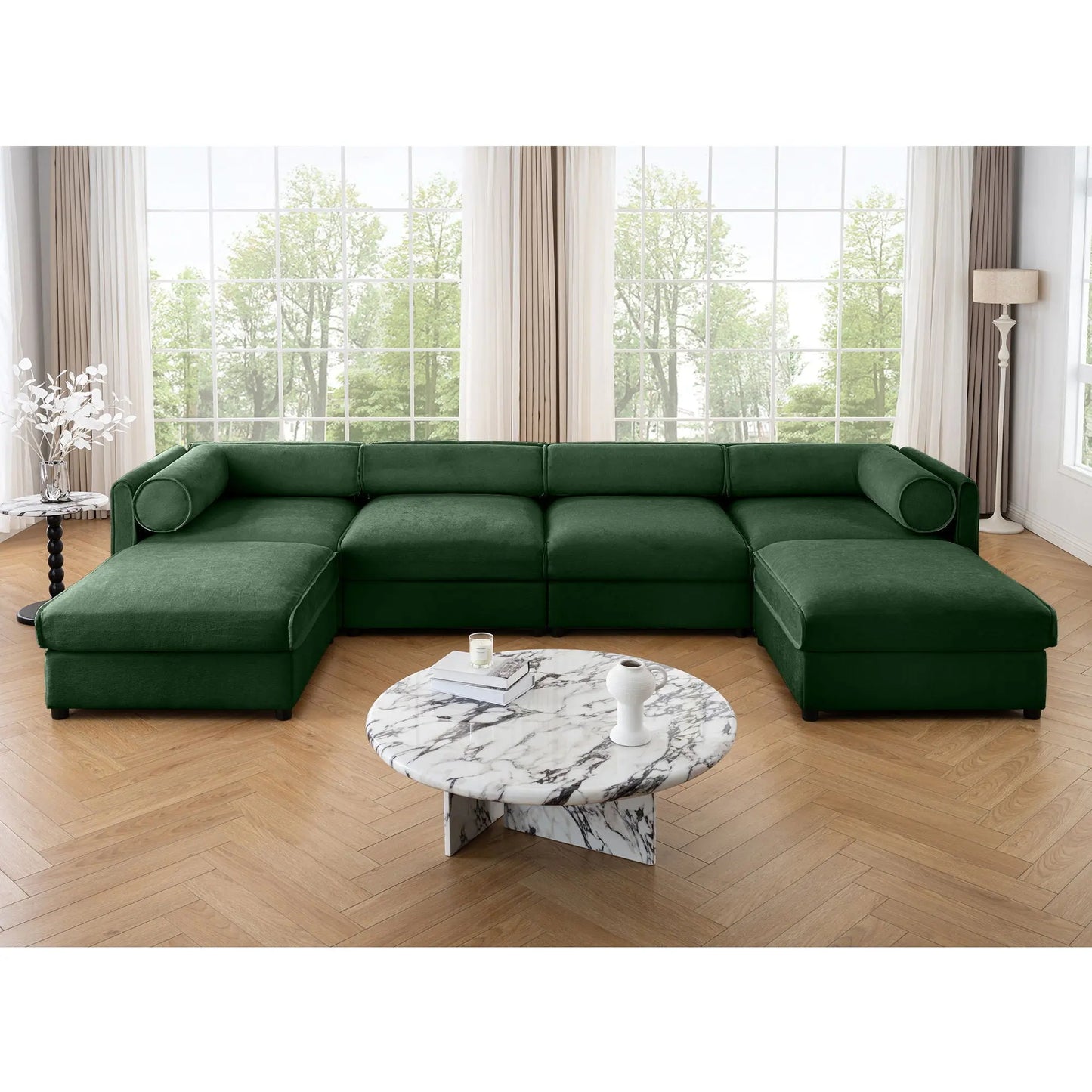Contemporary Elegant White Chenille Sofa With Storage And Ottoman Home Essentials