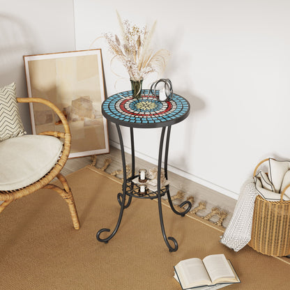 Ceramic Tile And Iron Patio Side Table With Shelf Noble House