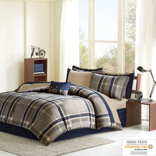 Robbie - Comforter And Sheet Set - Navy Multi Intelligent Design