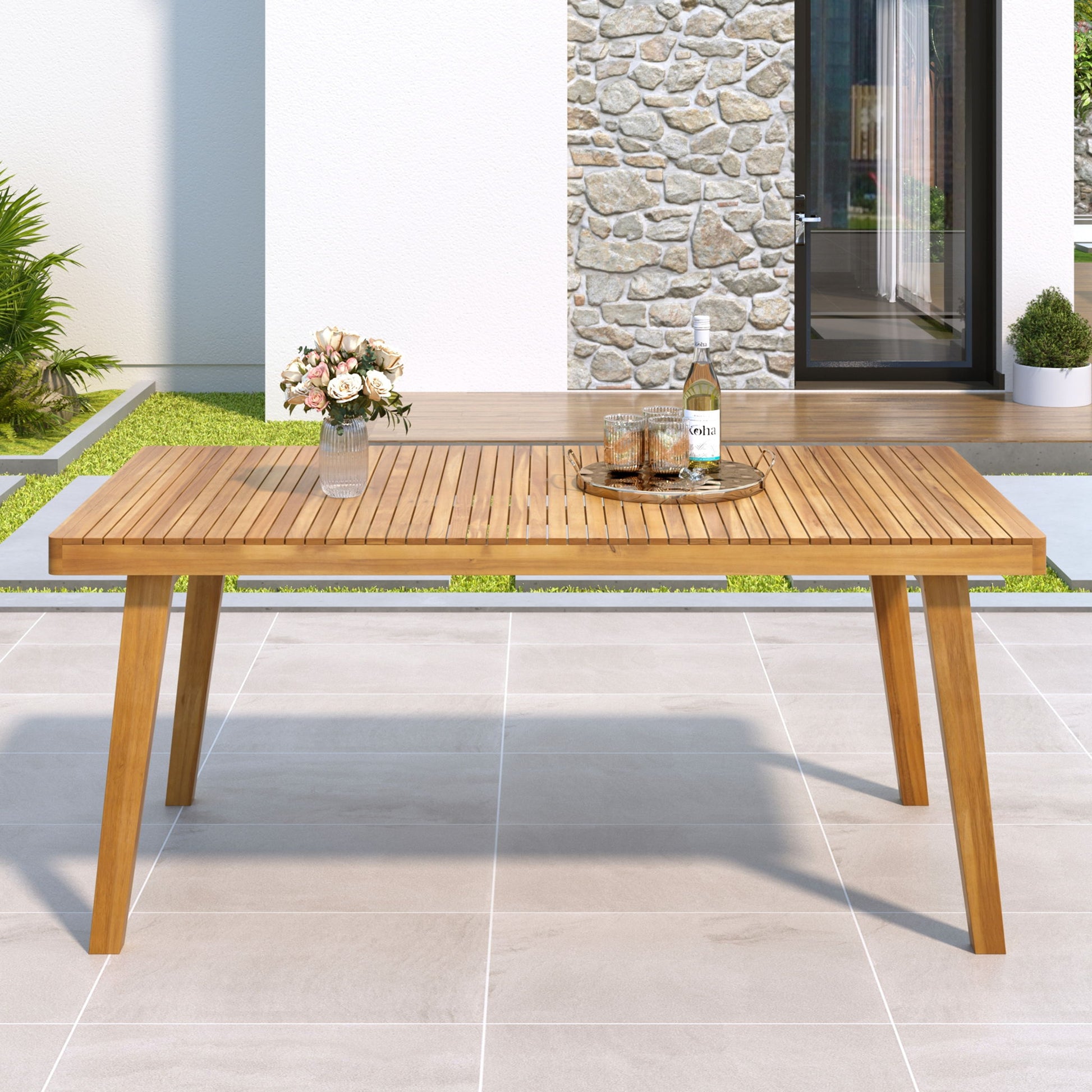 Outdoor Dining Table With Slatted Top, Ideal For Patio Noble House