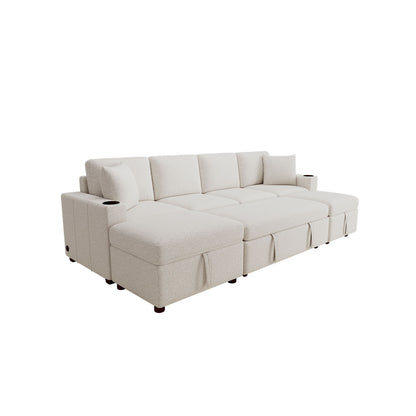 Sectional Sofa Convertible Pull-Out Bed With Storage Ottoman & USB Ports Hearth and Haven