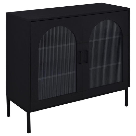 Jess - 2-Door Arched Fluted Glass Accent Cabinet - Black Coaster Fine Furniture