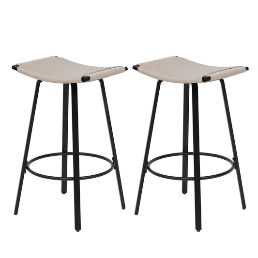 Counter Height Bar Stools Backless Handwoven Kitchen Dining Chairs With Round Footrest (Set of 2) Weaving Pub Stoo - Creamy White Home Essentials