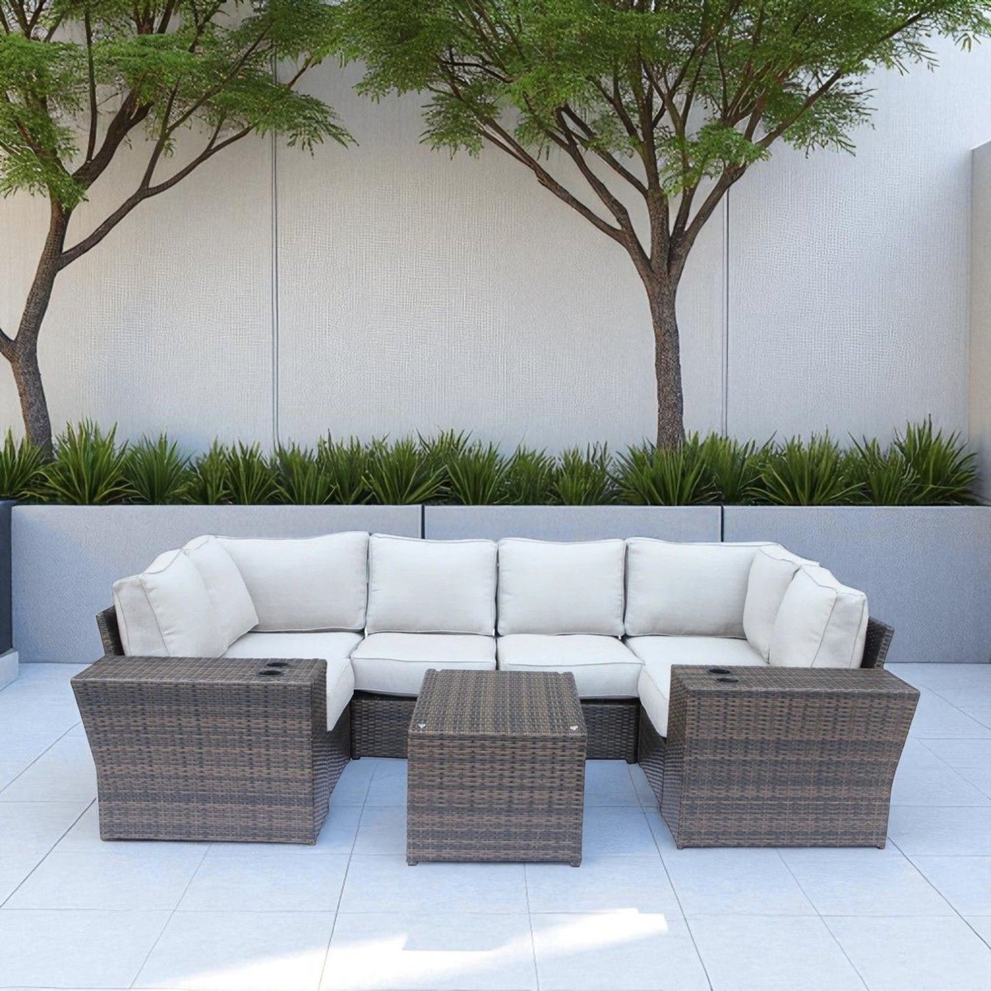 Outdoor Wicker Sectional With Weather Resistant Cushions And Table LSI Patio Furniture