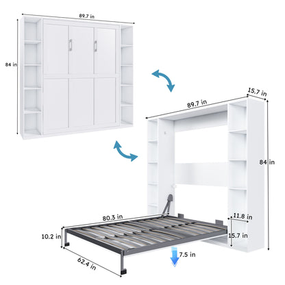 Queen Murphy Bed With Storage Cabinet - White Home Essentials
