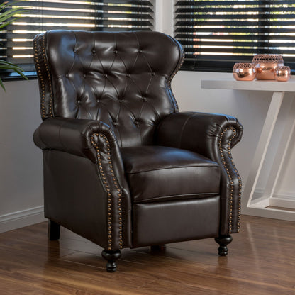 Contemporary Style Push Back Recliner With Button Tufted Stitching And Nailhead Trim Noble House