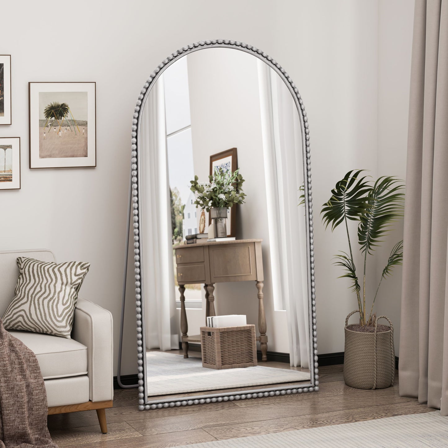 Arch Retro Full Length Mirror With Supporting Feet - Silver Home Essentials
