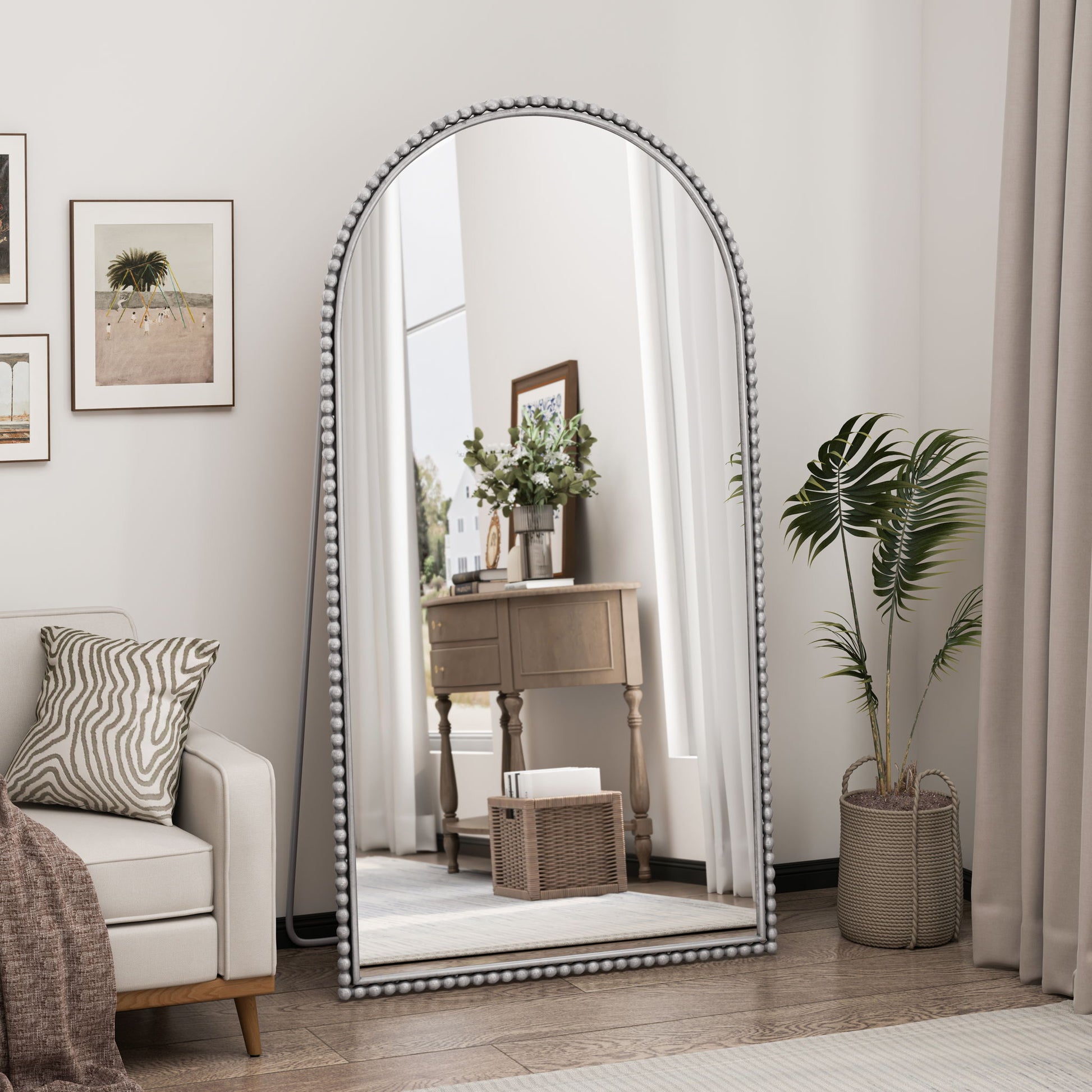 Arch Retro Full Length Mirror With Supporting Feet - Silver Home Essentials