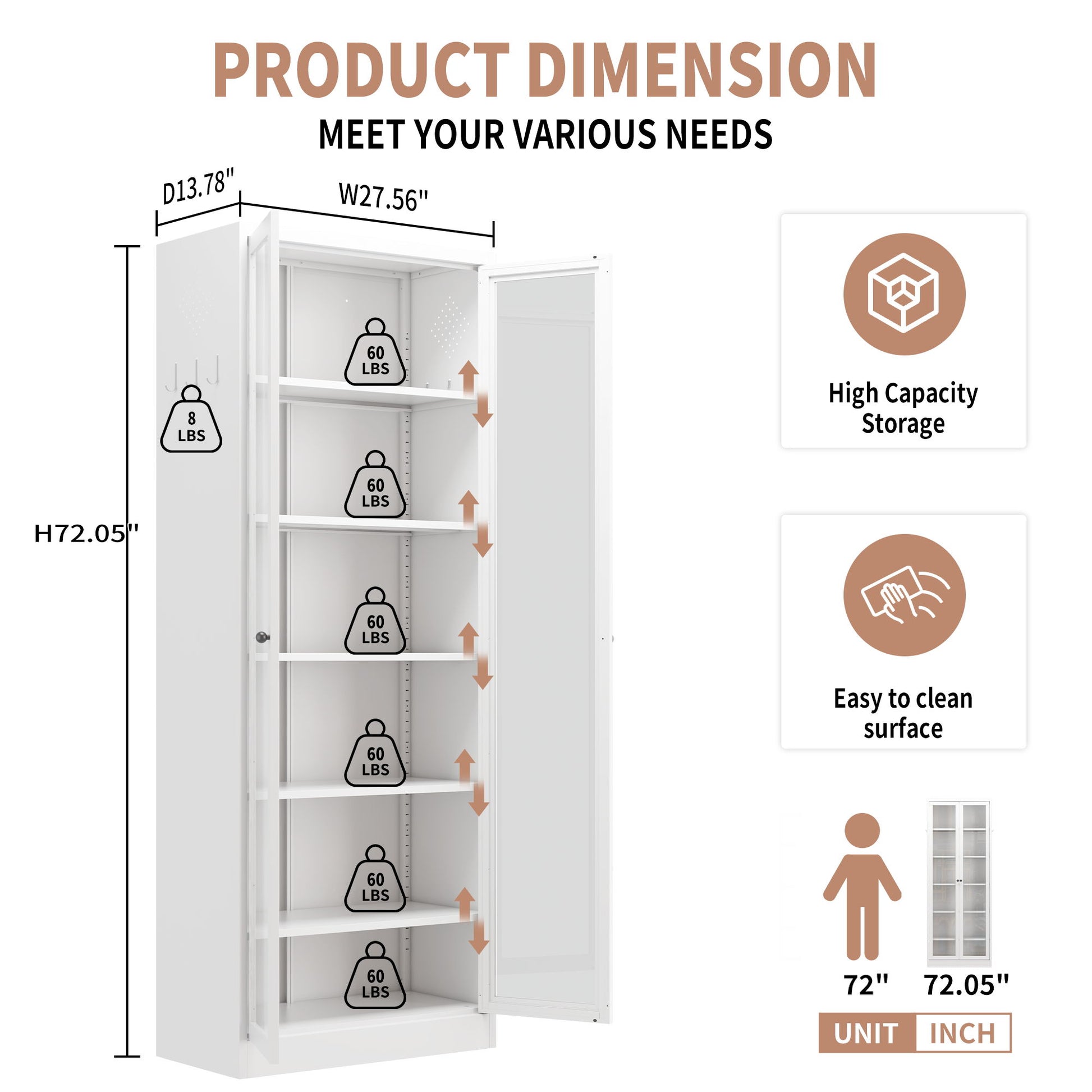 Industrial Metal Kitchen Pantry Cabinet With Adjustable Shelves - White Home Essentials