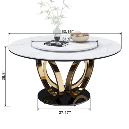 Round Dining Table With 360° Smooth Lazy Susan Stain / Heat - Gold / Black / White Home Essentials