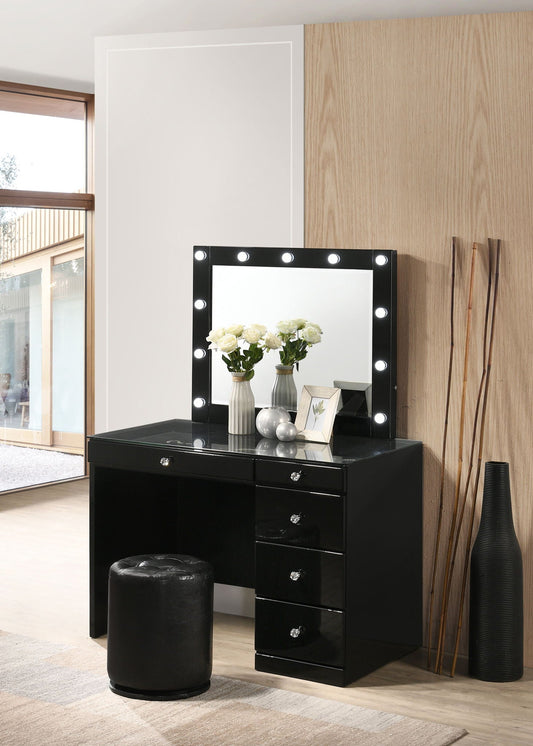 Morgan - Vanity Desk With Glass Top, Led Mirror & Stool Crown Mark