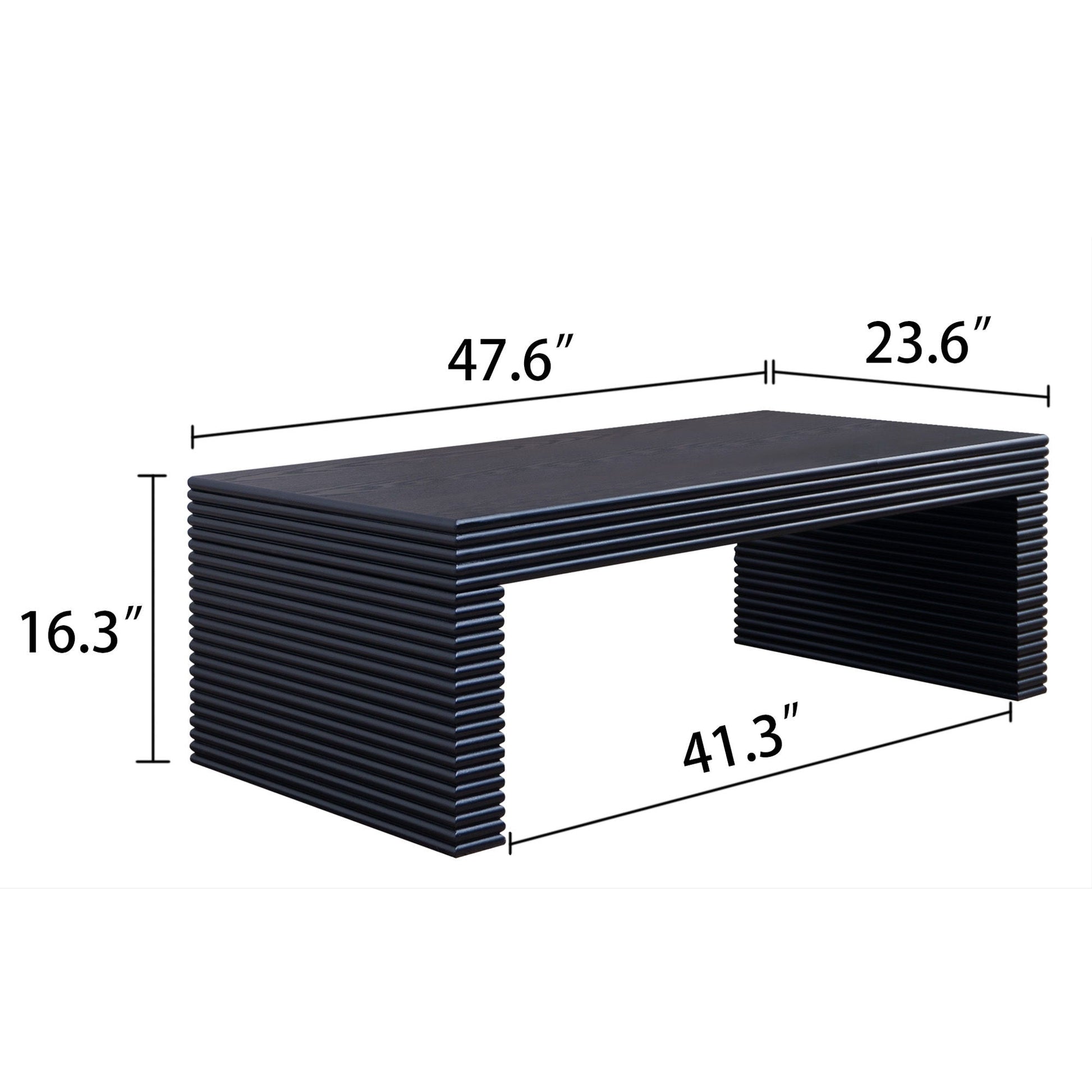 Modern Ribbed Coffee Table, Rectangular Low Profile Center Table For Living Room - Black Home Essentials
