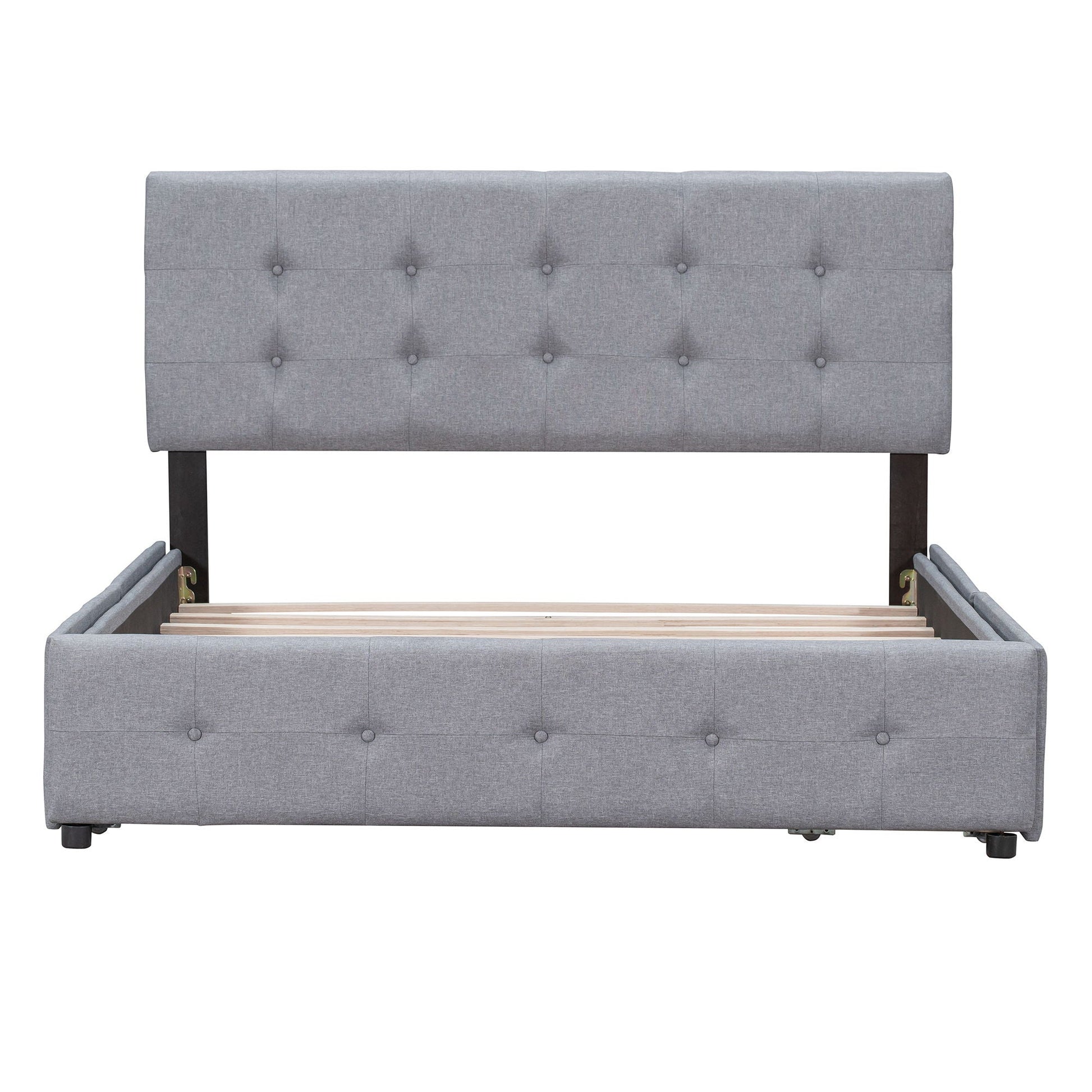 Upholstered Platform Bed With Classic Headboard And Drawers, No Box Spring Needed DreamHaus