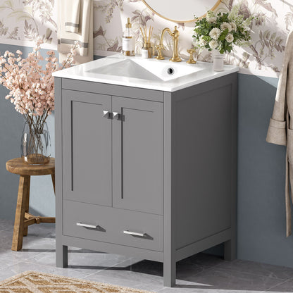 Bathroom Vanity With Integrated Undermount Ceramic Sink, 2 Doors And 1 Drawer, Soft Close Hinges Hearth and Haven